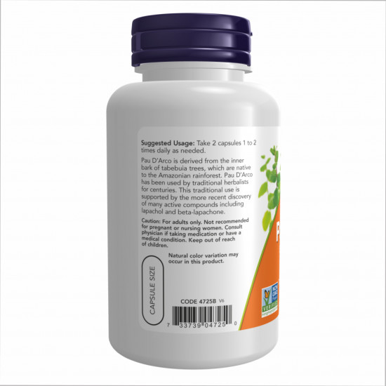 Now Foods Pau D Arco 500mg - 100 vcaps 2022-10-0973 Now Foods Pau D Arco 500mg - 100 vcaps 2022-10-0973