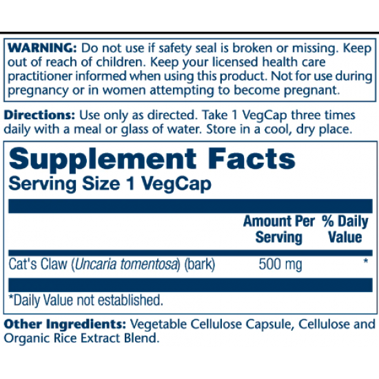 Solaray Cats Claw 500mg - 100 vcaps 2022-10-1015 Solaray Cats Claw 500mg - 100 vcaps 2022-10-1015