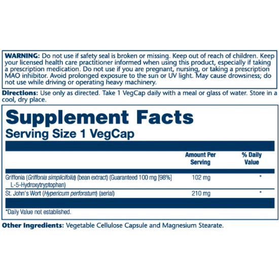 Solaray Guaranteed Potency 5-HTP + St. Johns 100mg - 30 vcaps 2022-10-1018 Solaray Guaranteed Potency 5-HTP + St. Johns 100mg - 30 vcaps 2022-10-1018