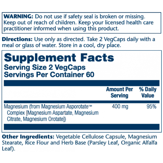 Solaray Magnesium Asporotate 400mg - 120 vcaps 2022-10-1025 Solaray Magnesium Asporotate 400mg - 120 vcaps 2022-10-1025