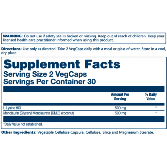 Solaray L-Lysine Monolaurin 1:1 - 60 vcaps 2022-10-1033 Solaray L-Lysine Monolaurin 1:1 - 60 vcaps 2022-10-1033