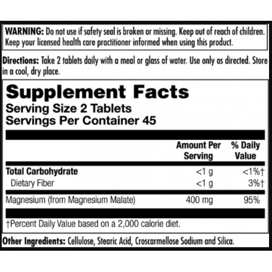 KAL Magnesium Malate 400mg - 90 tabs 2022-10-2443 KAL Magnesium Malate 400mg - 90 tabs 2022-10-2443