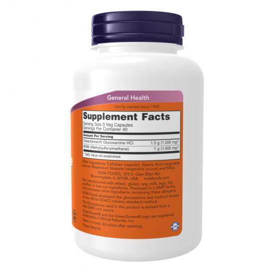 Now Foods Veg Glucosamine & MSM 500/500 - 120 vcaps 2022-10-2621 Now Foods Veg Glucosamine & MSM 500/500 - 120 vcaps 2022-10-2621