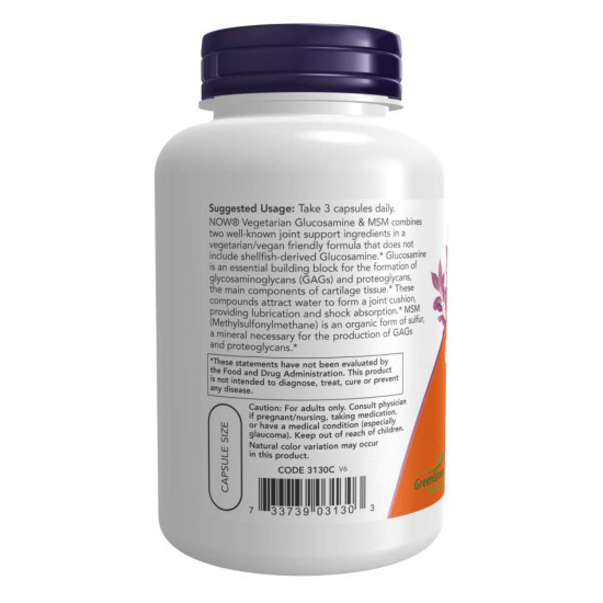 Now Foods Veg Glucosamine & MSM 500/500 - 120 vcaps 2022-10-2621 Now Foods Veg Glucosamine & MSM 500/500 - 120 vcaps 2022-10-2621