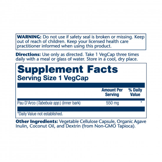 Solaray Pau DArco Bark 550mg - 100 vcaps 2022-10-1780 Solaray Pau DArco Bark 550mg - 100 vcaps 2022-10-1780
