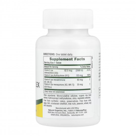 Natures Plus Vit D3 K2 2500 IU/120 mcg - 90 tabs 2023-10-2366 Natures Plus Vit D3 K2 2500 IU/120 mcg - 90 tabs 2023-10-2366