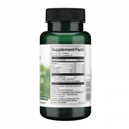 Swanson Certified Organic Spirulina 500mg - 180 tabs 100-65-3295022-20 Swanson Certified Organic Spirulina 500mg - 180 tabs 100-65-3295022-20