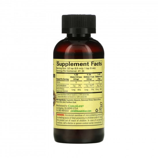 ChildLife Essentials Liquid Iron - 118 ml (4 fl oz) Natural Berry 2023-10-3468 ChildLife Essentials Liquid Iron - 118 ml (4 fl oz) Natural Berry 2023-10-3468
