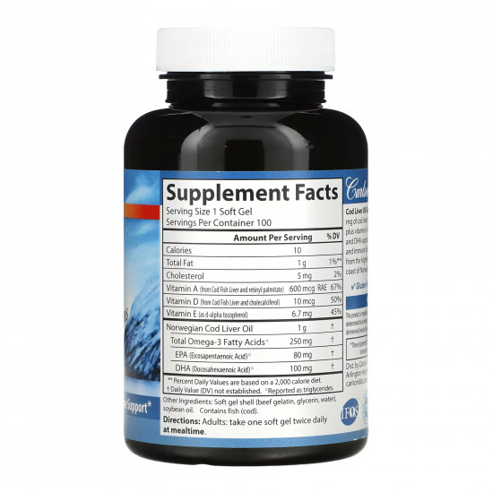 Carlson Laboratories Cod Liver Oil Super 1000mg - 100 softgels 2023-10-3889 Carlson Laboratories Cod Liver Oil Super 1000mg - 100 softgels 2023-10-3889