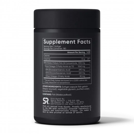 Sport Research Omega-3 Fish Oil Alaska 1250mg - 180 softgels 2023-10-4008 Sport Research Omega-3 Fish Oil Alaska 1250mg - 180 softgels 2023-10-4008