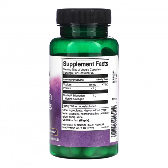Swanson Marine Collagen Peptides Type I Featuring Morikol 500mg - 60 vcaps 2023-10-4067 Swanson Marine Collagen Peptides Type I Featuring Morikol 500mg - 60 vcaps 2023-10-4067