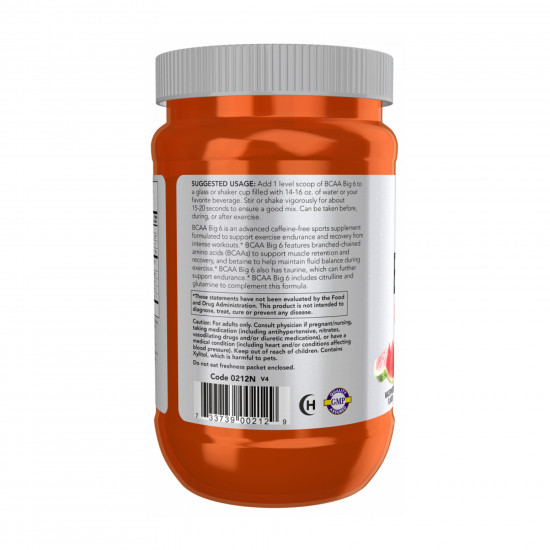 Now Foods BCAA Big 6 Powder - 600g Watermelon 2023-10-4524 Now Foods BCAA Big 6 Powder - 600g Watermelon 2023-10-4524