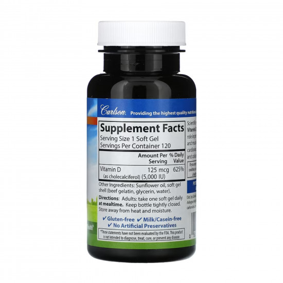Carlson Laboratories Vitamin D 5000 IU - 120 softgels 2023-10-4556 Carlson Laboratories Vitamin D 5000 IU - 120 softgels 2023-10-4556