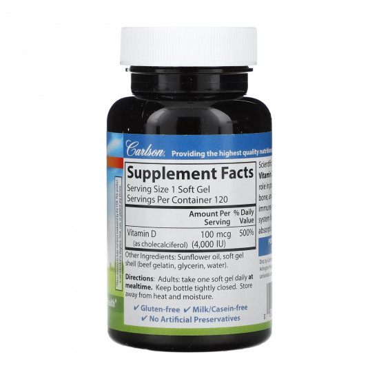 Carlson Laboratories Vitamin D 4000 IU - 120 softgels 2023-10-4557 Carlson Laboratories Vitamin D 4000 IU - 120 softgels 2023-10-4557