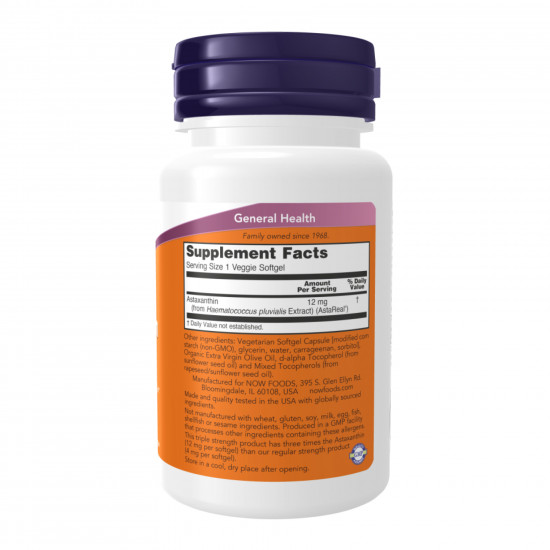 Now Foods Astaxanthin 12 mg Triple Strength - 60 softgels 2023-10-4599 Now Foods Astaxanthin 12 mg Triple Strength - 60 softgels 2023-10-4599