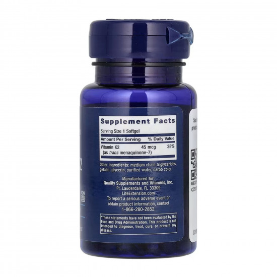 Life Extension Low Dose Vitamin K2 45 mcg - 90 softgels 2023-10-5209 Life Extension Low Dose Vitamin K2 45 mcg - 90 softgels 2023-10-5209