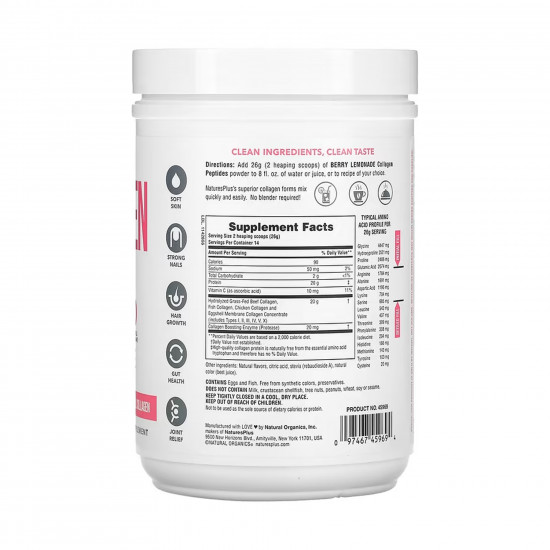 Natures Plus Collagen Peptides - 364g Berry Lemonade 2023-10-5540 Natures Plus Collagen Peptides - 364g Berry Lemonade 2023-10-5540