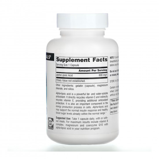 Source Naturals Alpha Lipoic Acid 600mg - 60 caps 2023-10-5556 Source Naturals Alpha Lipoic Acid 600mg - 60 caps 2023-10-5556