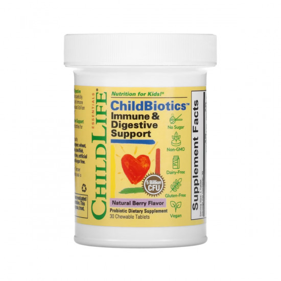 ChildLife Essentials ChildBiotics Immune + Digestive Support - 30 Chewable tabs Natural Berry (До 11.25) 2023-10-5702 ChildLife Essentials ChildBiotics Immune + Digestive Support - 30 Chewable tabs Natural Berry (До 11.25) 2023-10-5702