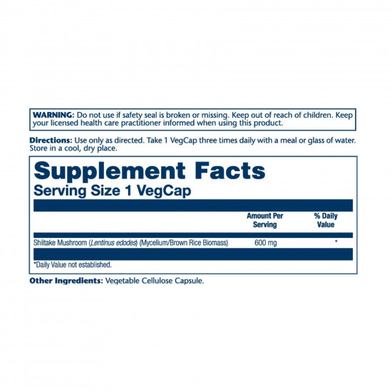 Shiitake Mushroom 600mg - 100 vcaps Shiitake Mushroom 600mg - 100 vcaps