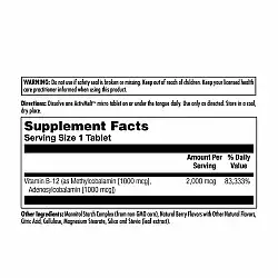 B-12 Methylcobalamin and Adenosylcobalamin 2000mcg - 60 tabs