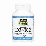 Vitamin D3 & K2 25 mcg (1000 IU) & 120 mcg - 60 softgels