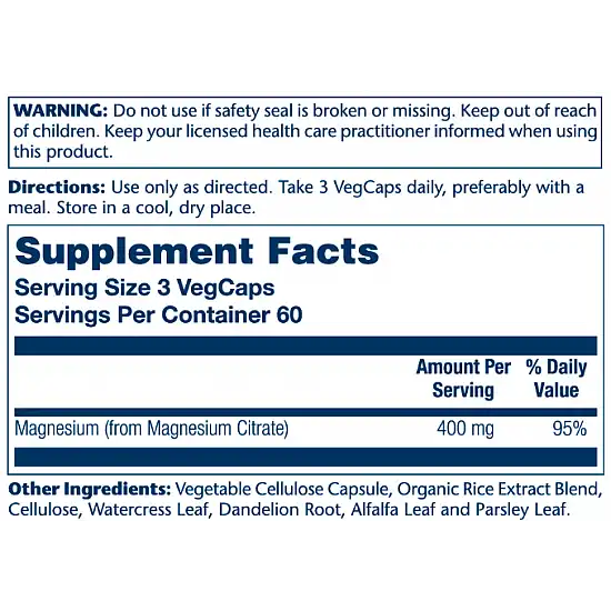 Solaray Magnesium Citrate 400mg - 180 vcaps 2022-10-1034