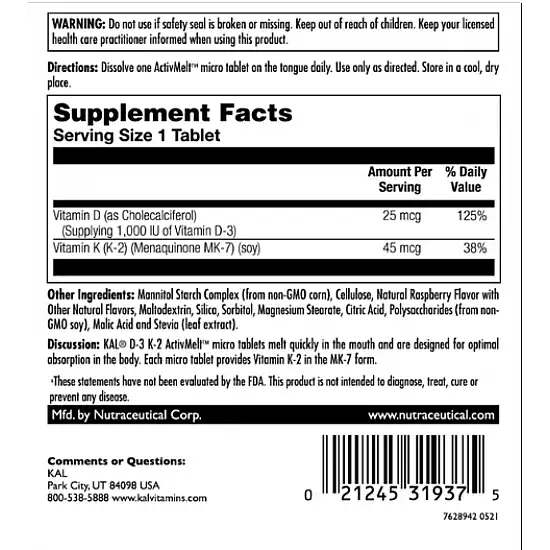 KAL D3 & K2 25mcg - 60 tabs Raspberry 2022-10-0997