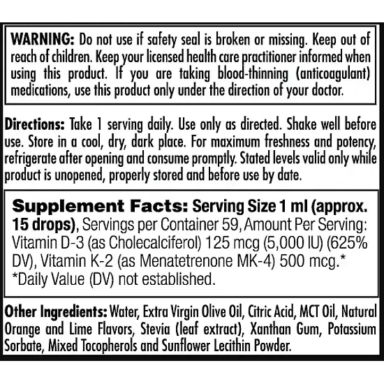 KAL D3 K2 DropIns 125mcg - 2 oz Citrus 2022-10-0998