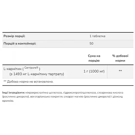 Now Foods L-Carnitine 1000 mg - 50 tabs 2022-10-0417