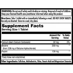 Betaine HCl Plus 250mg - 100 tabs
