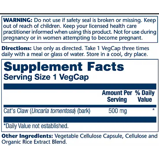 Solaray Cat's Claw 500mg - 100 vcaps 2022-10-1015