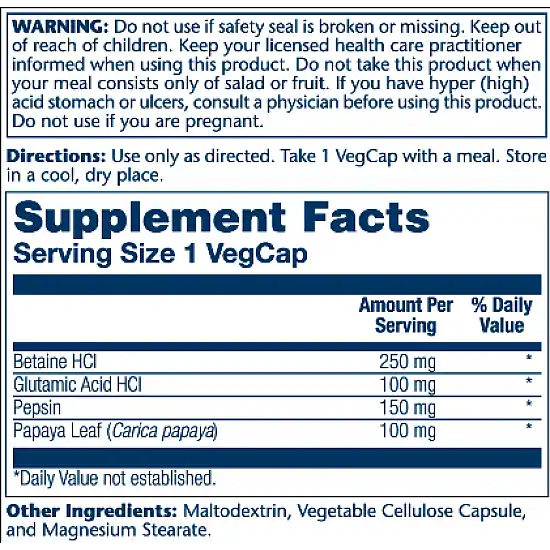 Solaray Betaine HCl 250mg - 180 vcaps 2022-10-1016