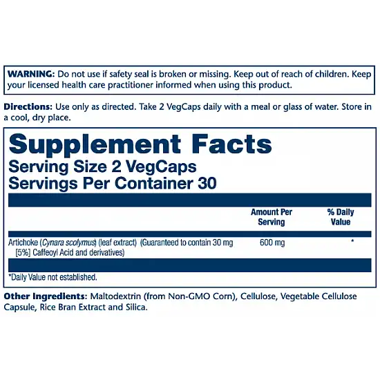 Solaray Artichoke Leaf Extract - 600mg 60 vcaps 2022-10-1021