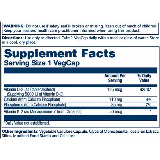 Solaray Vitamin D-3 & K-2 - 60 vcaps (Пошкоджена банка) 2023-10-7809