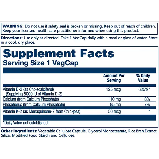 Solaray Vitamin D-3 & K-2 - 120 vcaps 2022-10-1038