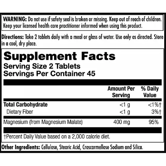 KAL Magnesium Malate 400mg - 90 tabs 2022-10-2443