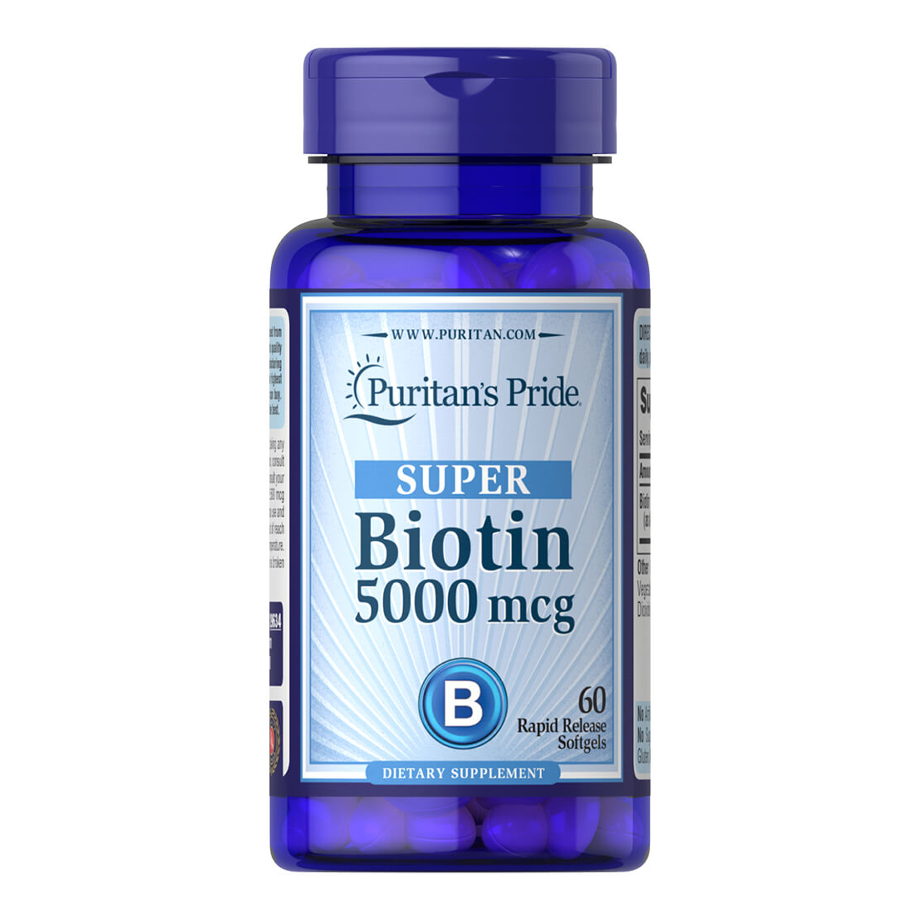 Puritans Pride Biotin 5000 mcg - 60 softgels 2023-10-5933