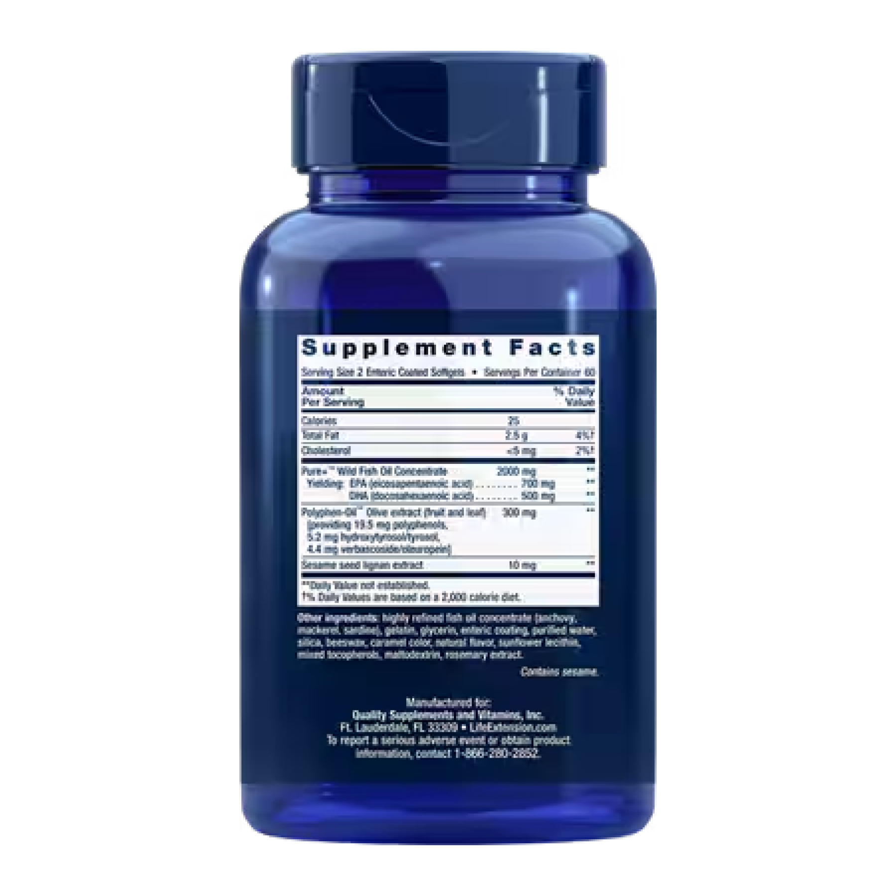 Life Extension Super Omega-3 EPA/DHA Fish Oil, Sesame Lignans & Olive Extract - 120 Enteric coated softgels 2023-10-2657
