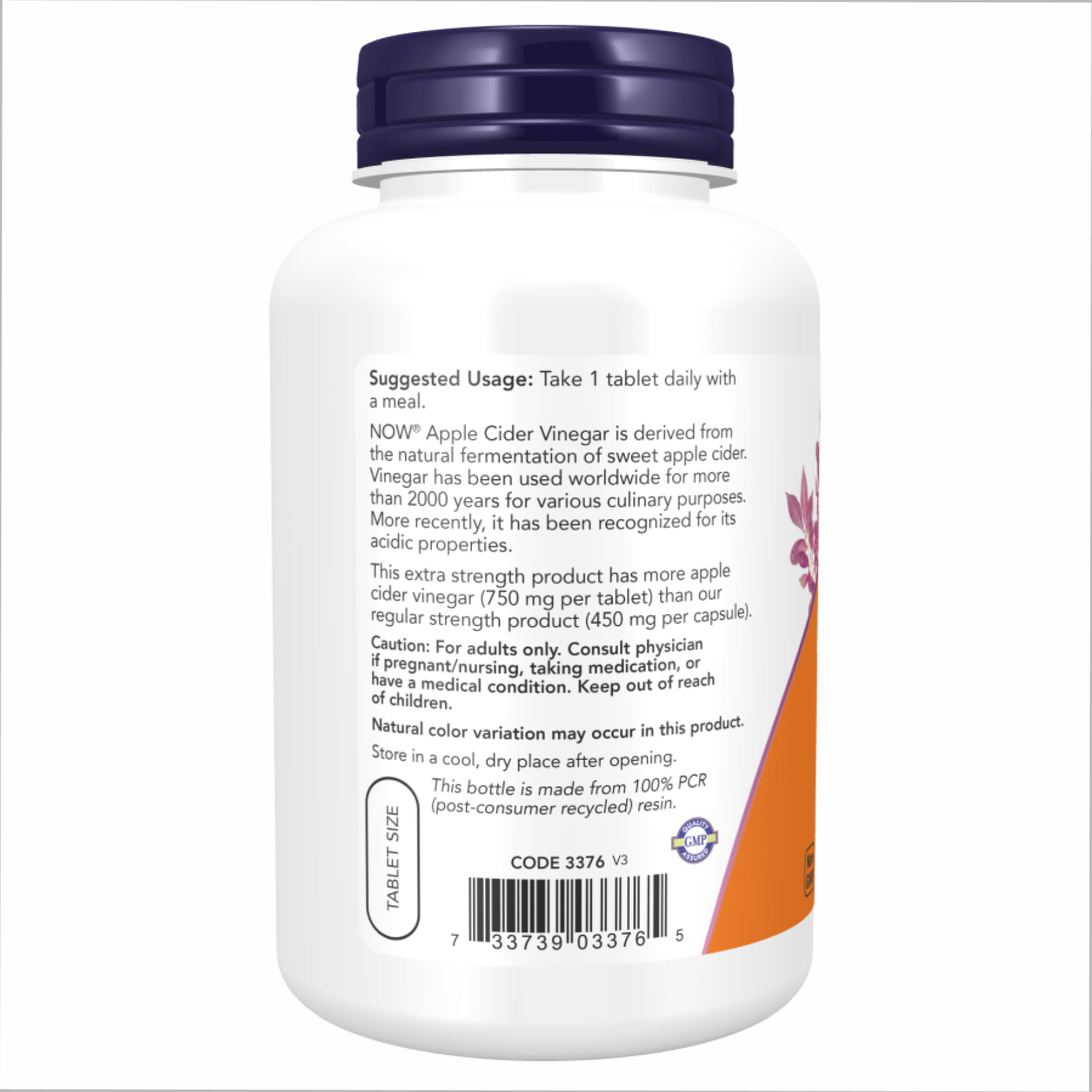 Now Foods Apple Cider Vinegar 750 mg - 180 tabs 2022-10-0646