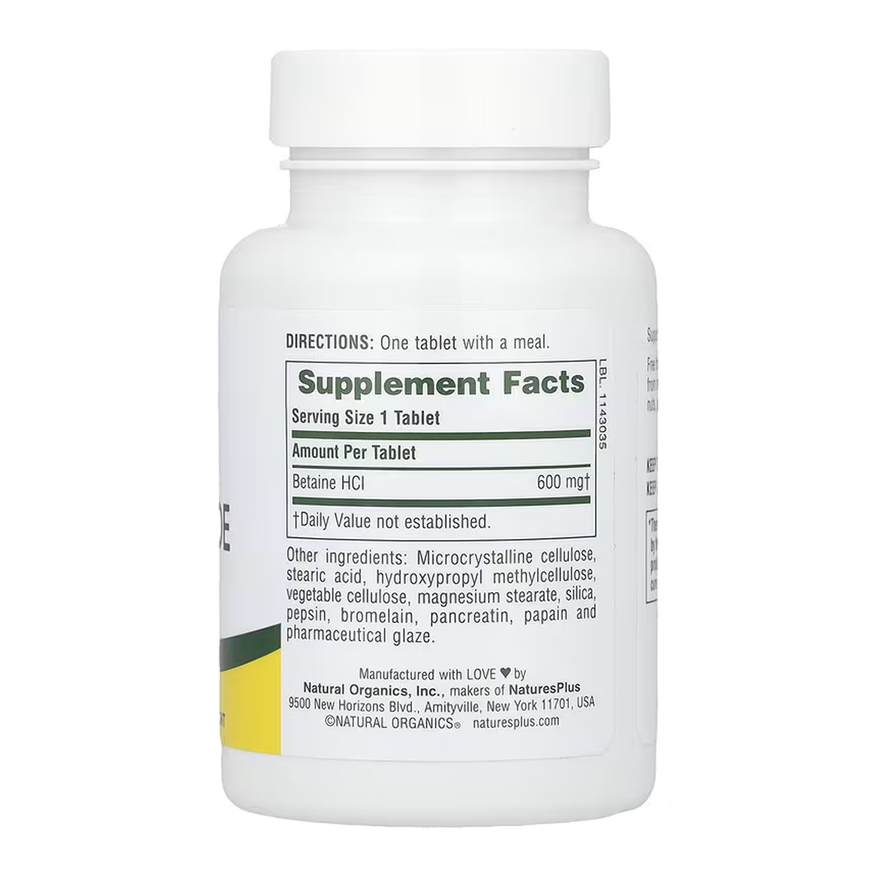Nature's Plus Betaine Hydrochloride 600mg - 90 tabs 2023-10-6846
