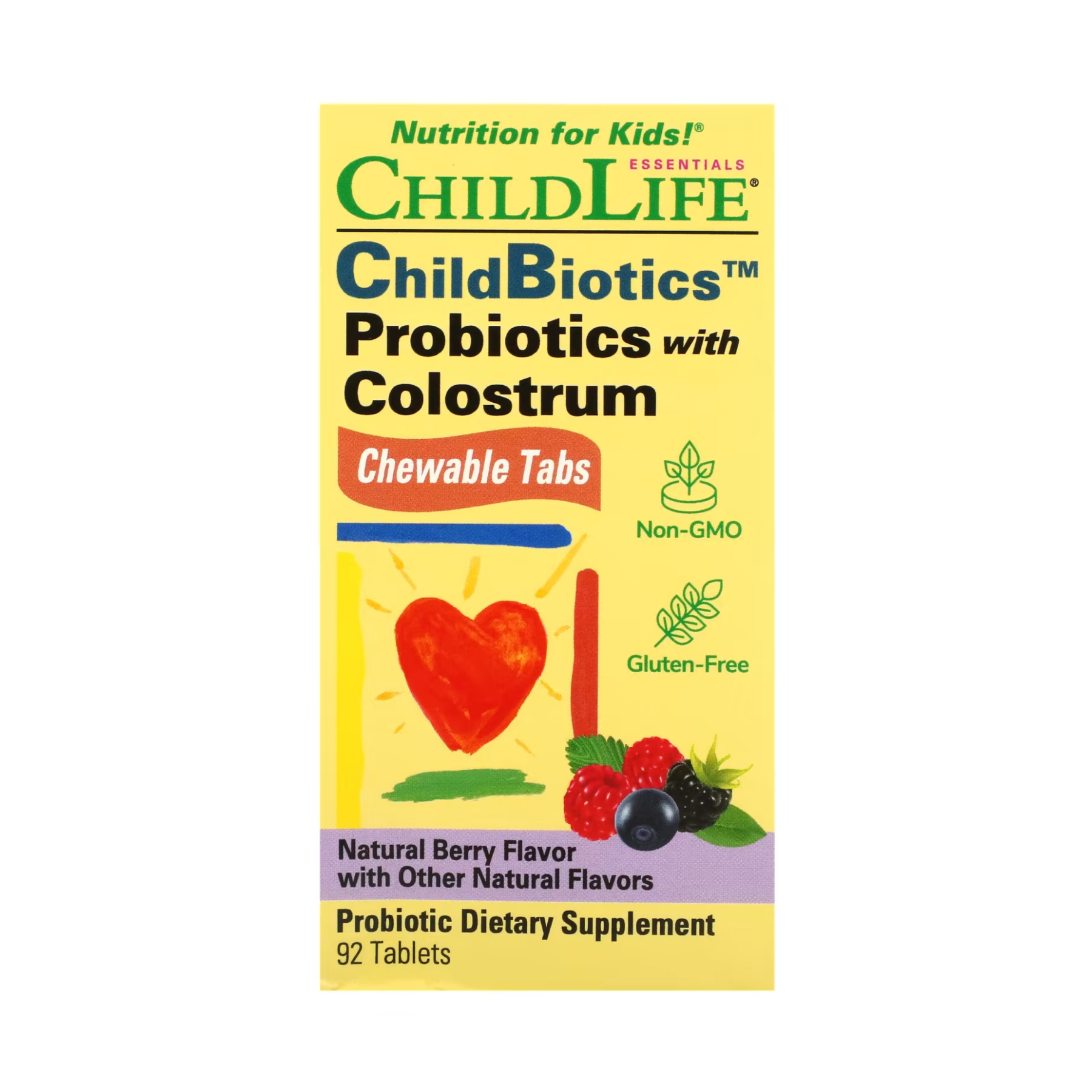 ChildLife Essentials Probiotics with Colostrum Chewable - 90 tabs Natural Berry 2023-10-3471