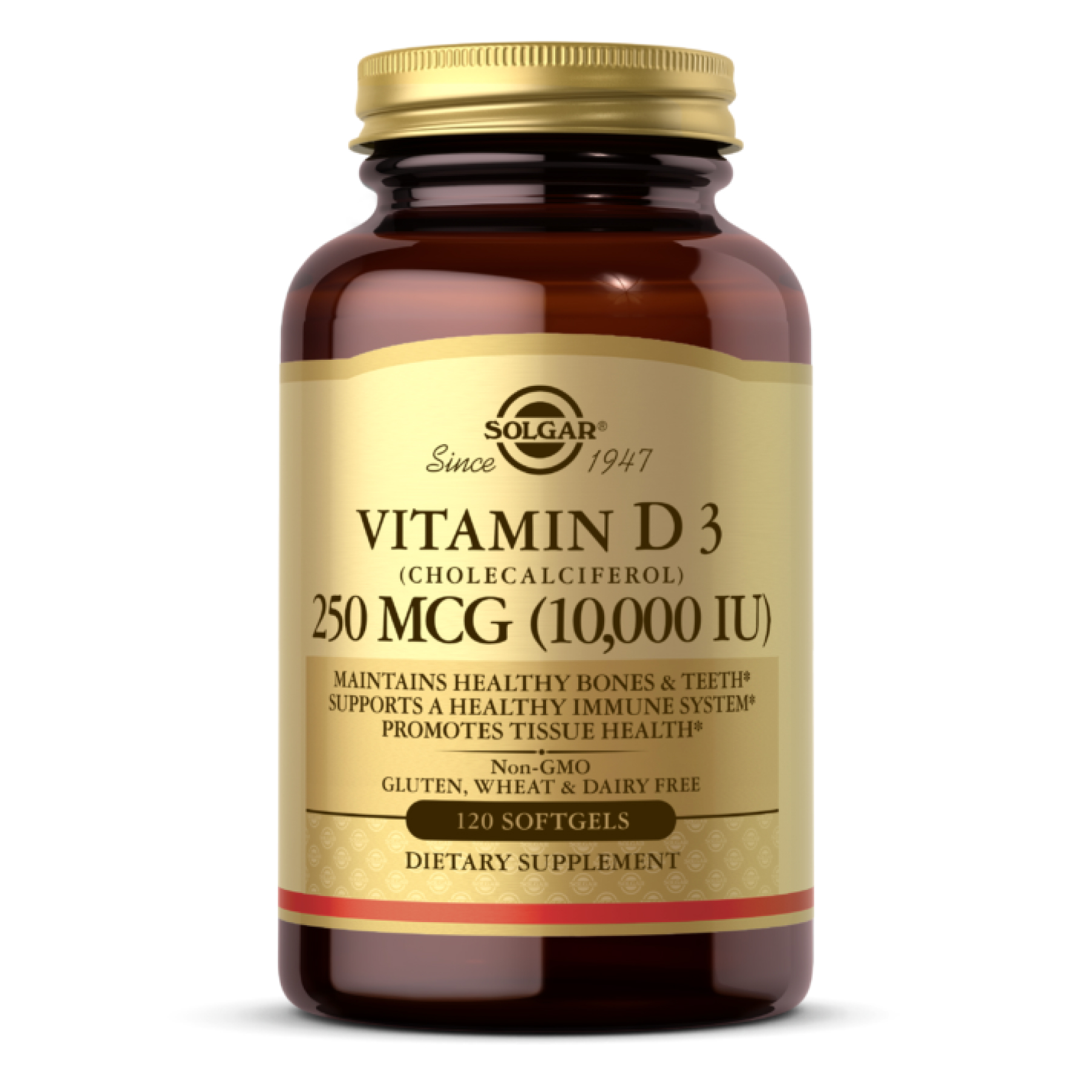 Solgar Vitamin D3 250mcg (10 000IU) - 120 softgels 100-68-6954216-20