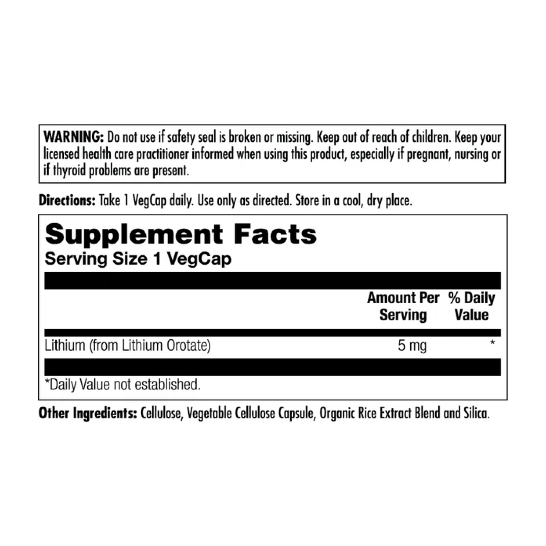KAL Lithium Orotate 5mg - 60 vcaps 2023-10-3100