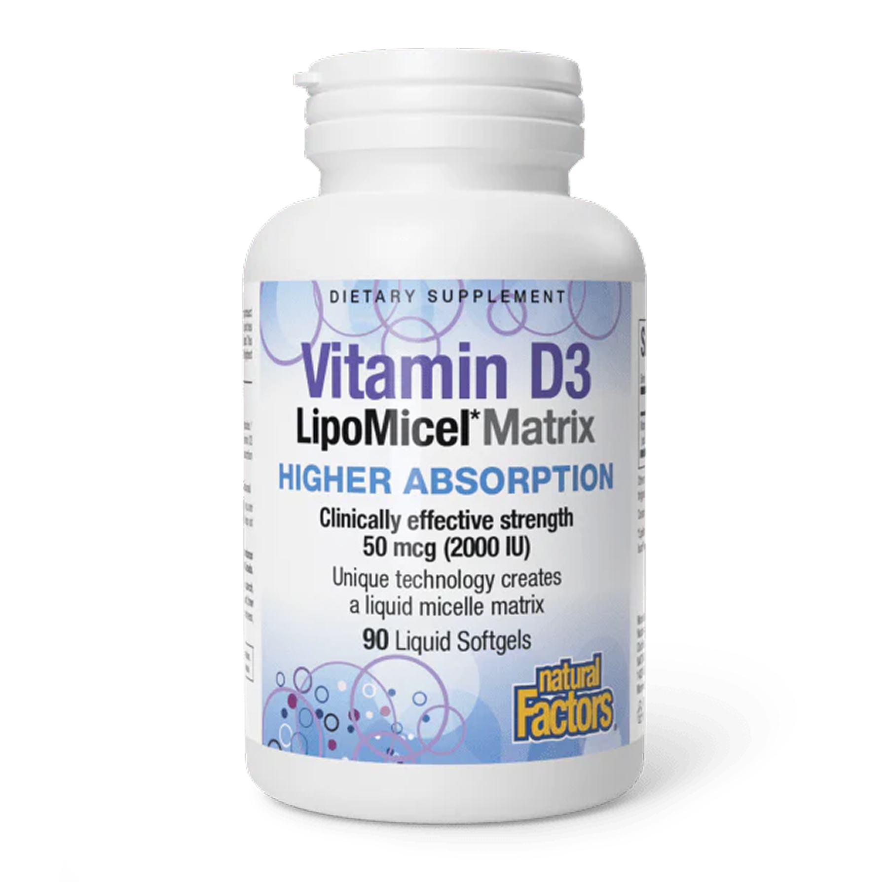 Natural Factors Vitamin D3 LipoMicel Matrix - 90 softgels 2024-11-0576