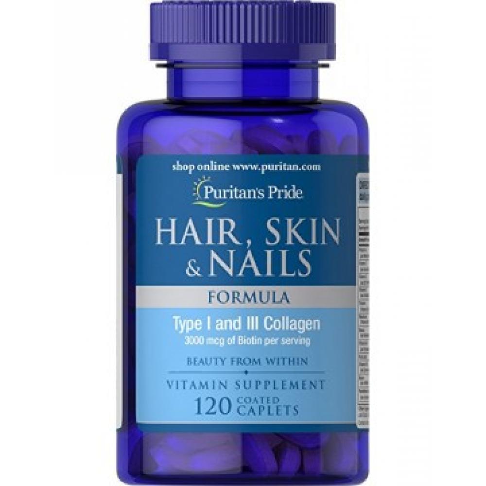 Puritans Pride Hair Skin and Nails Formula Type 1 and 3 Collagen - 60 caps 100-47-0670302-20