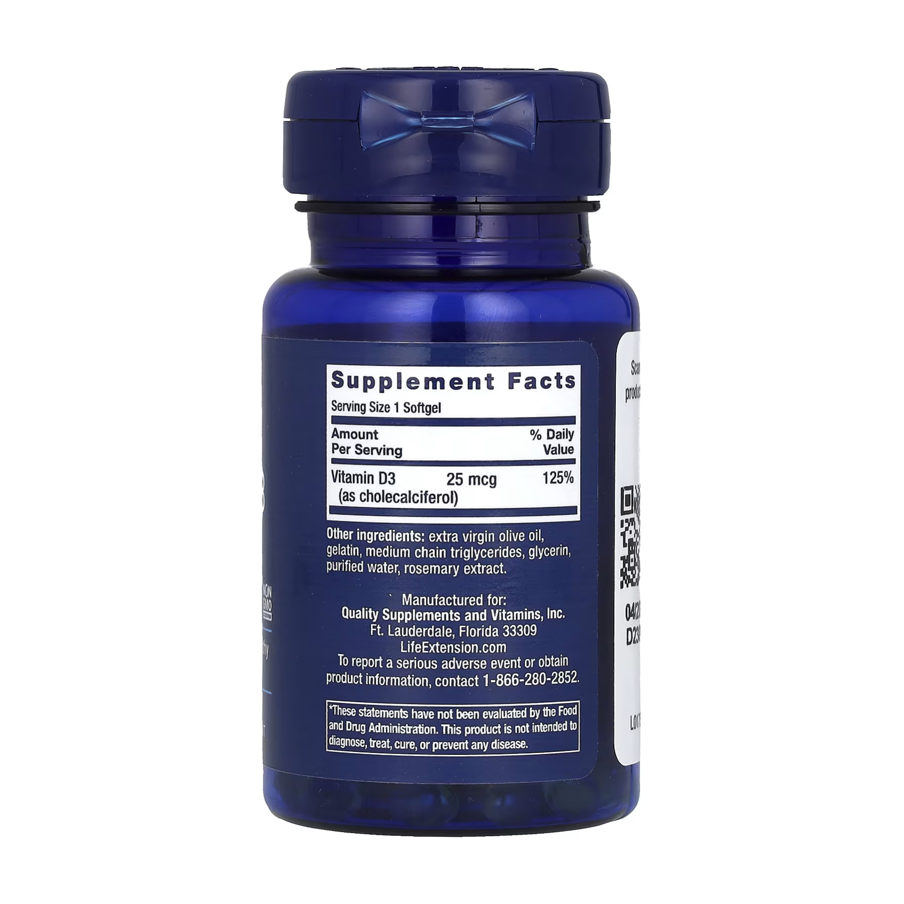 Life Extension Vitamin D3 25 mcg (1000 IU) - 90 softgels 2023-10-3217
