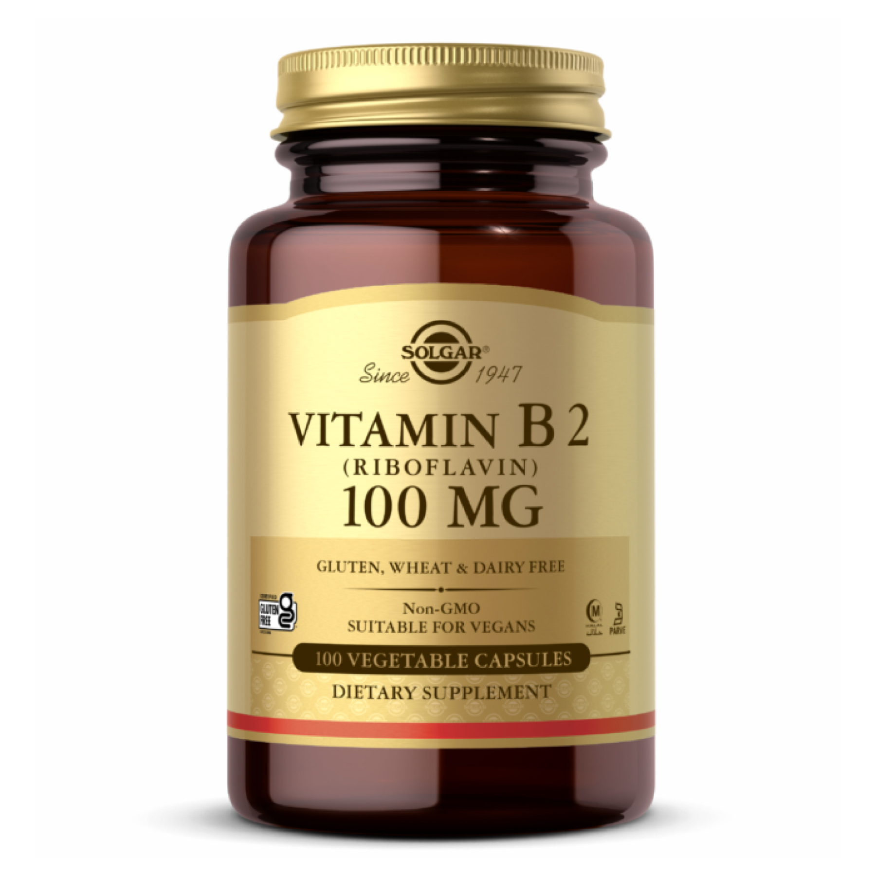 Solgar Vitamin B2 100mg (Riboflavin) - 100 Vcaps 2022-10-0756