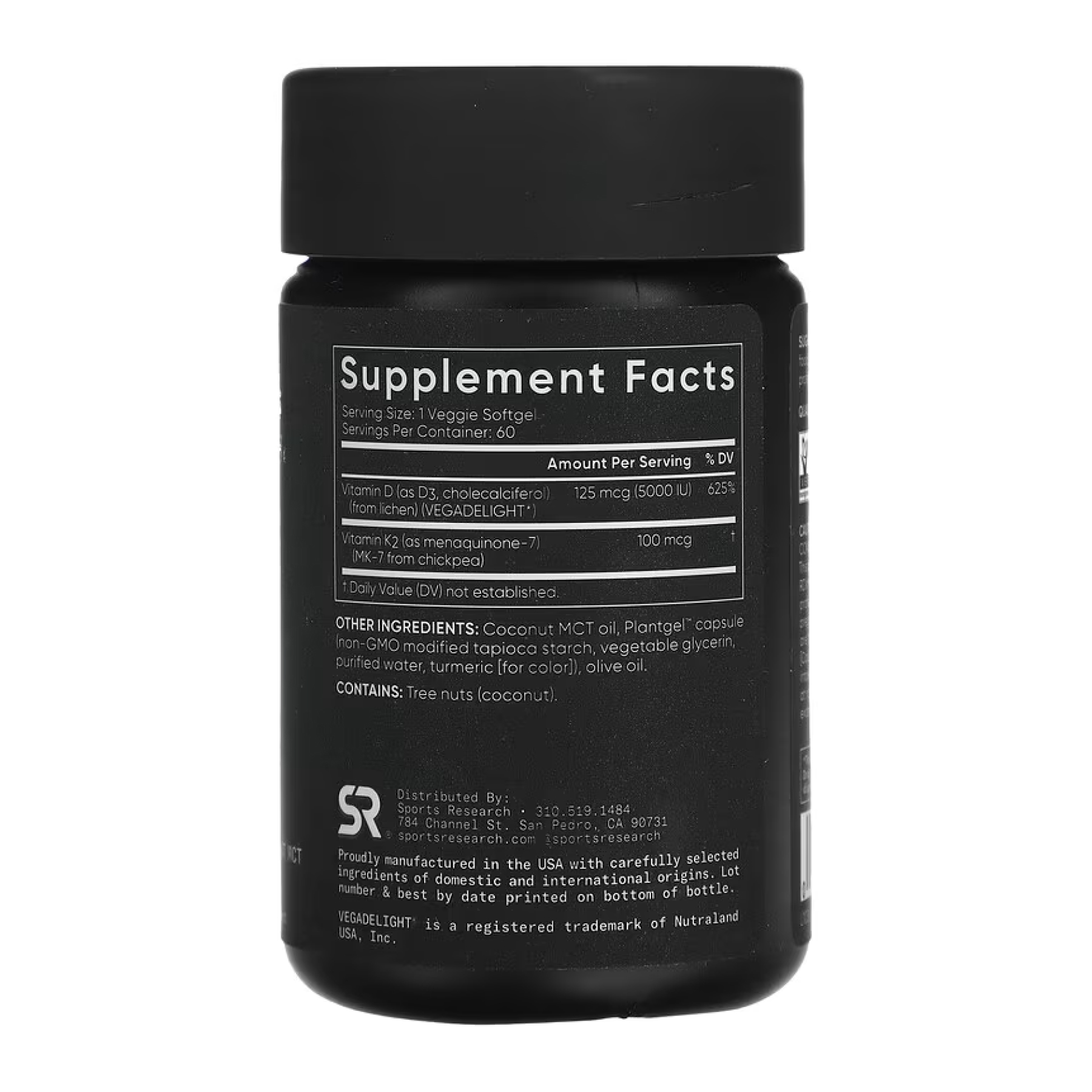 Sport Research Vegan D3 5000iu + Vitamin K2 100mcg - 60 softgels 2023-10-4010