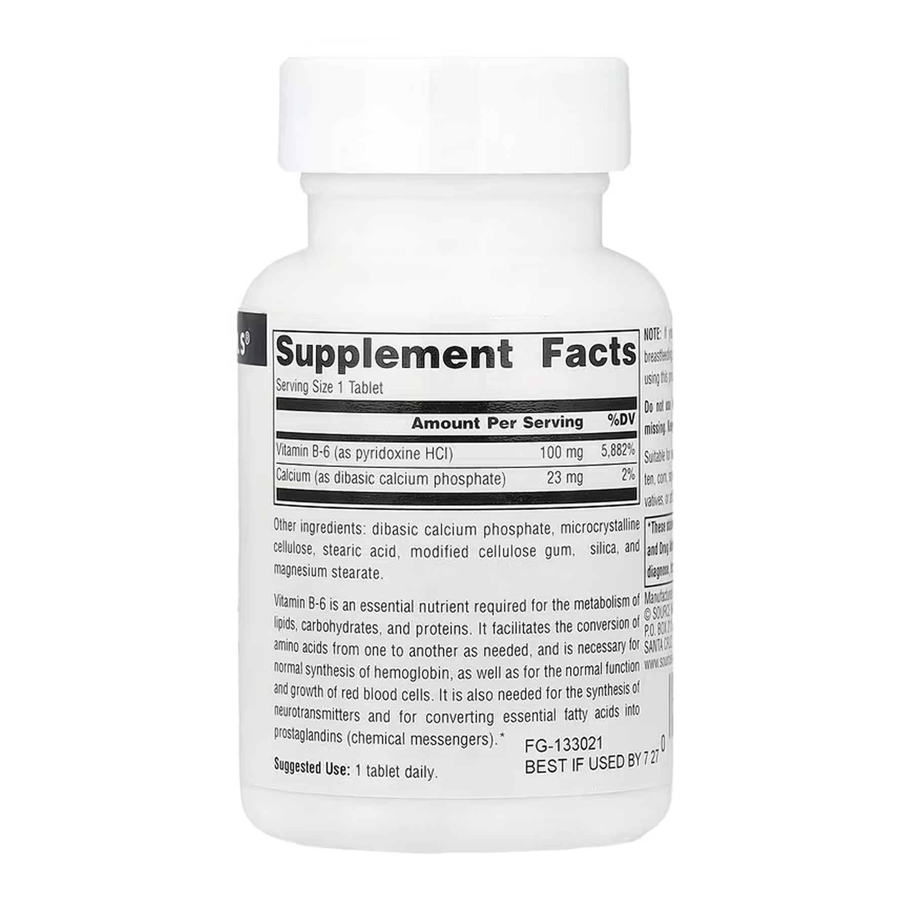 Source Naturals Vitamin B-6 100 mg - 100 tabs 2023-10-6135